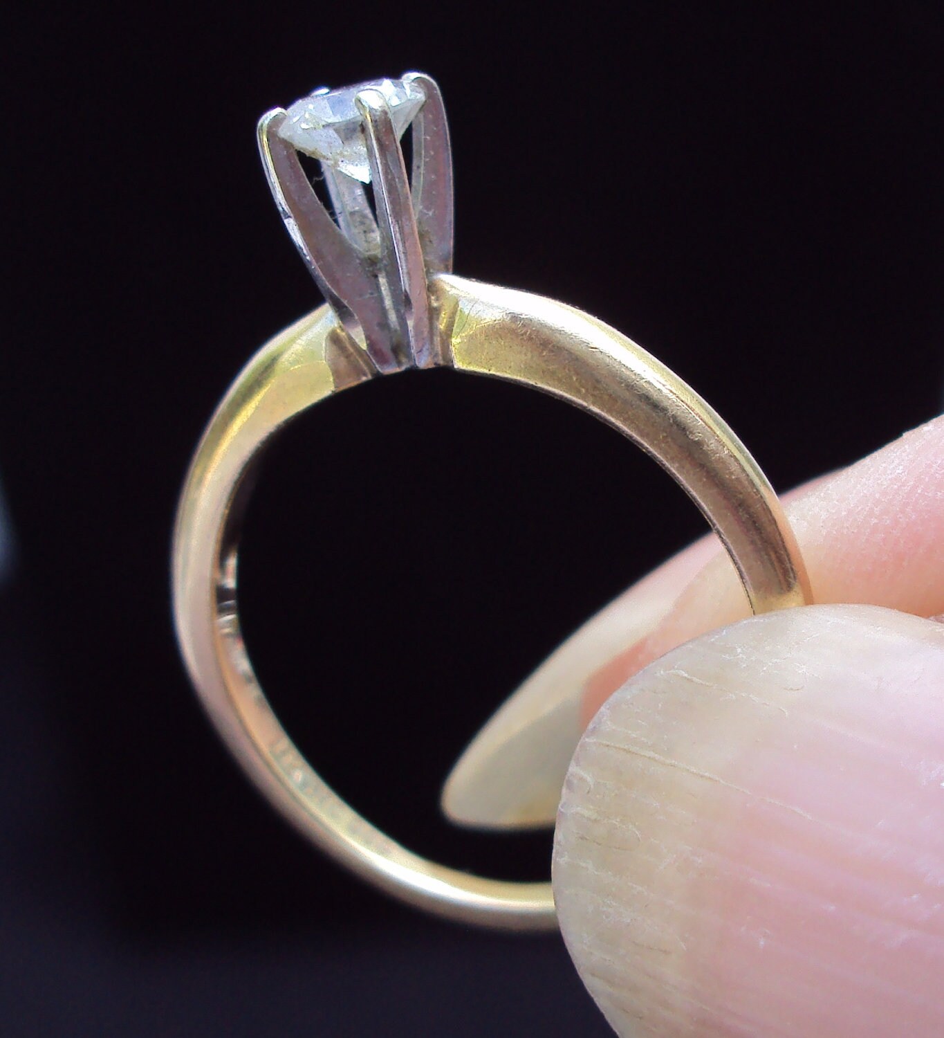 Vintage 14kt Yellow Gold High Four Prong Tiffany Style Setting