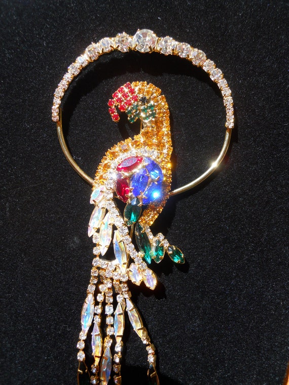 Large Vintage Swarovski Crystal Parrot Pin