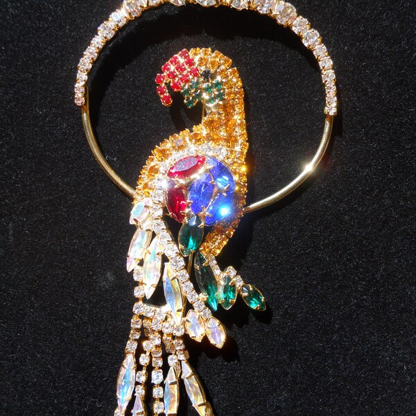 Large Vintage Swarovski Crystal Parrot Pin