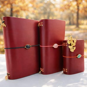 Custom Leather Travelers Notebook, Personalized A5 Journal Cover, Refillable Leather Planner,Custom Foil Stamping with Gemstone Charm
