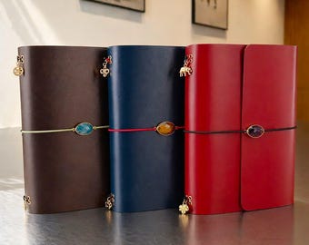 Personalized Trifold Leather Journal A5, Full Grain Vegetable Tanned TN Cover, Foil Stamped Name Gift for Men Women, Passport Size