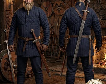 Handmade 14th Century Gambeson – Heavy Duty Medieval Padded Armor, LARP Combat Jacket