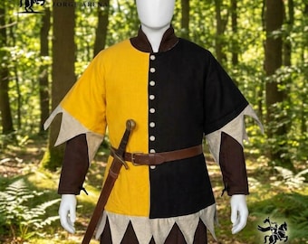 Two-Tone Medieval Surcoat Tabard | Dagged Cotton Canvas Tunic (Renaissance Costume)