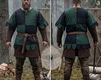 Medieval 15th Century Surcoat - Mi-Parti Cotton Canvas Tunic - Dagged Hem Jupon for Reenactors