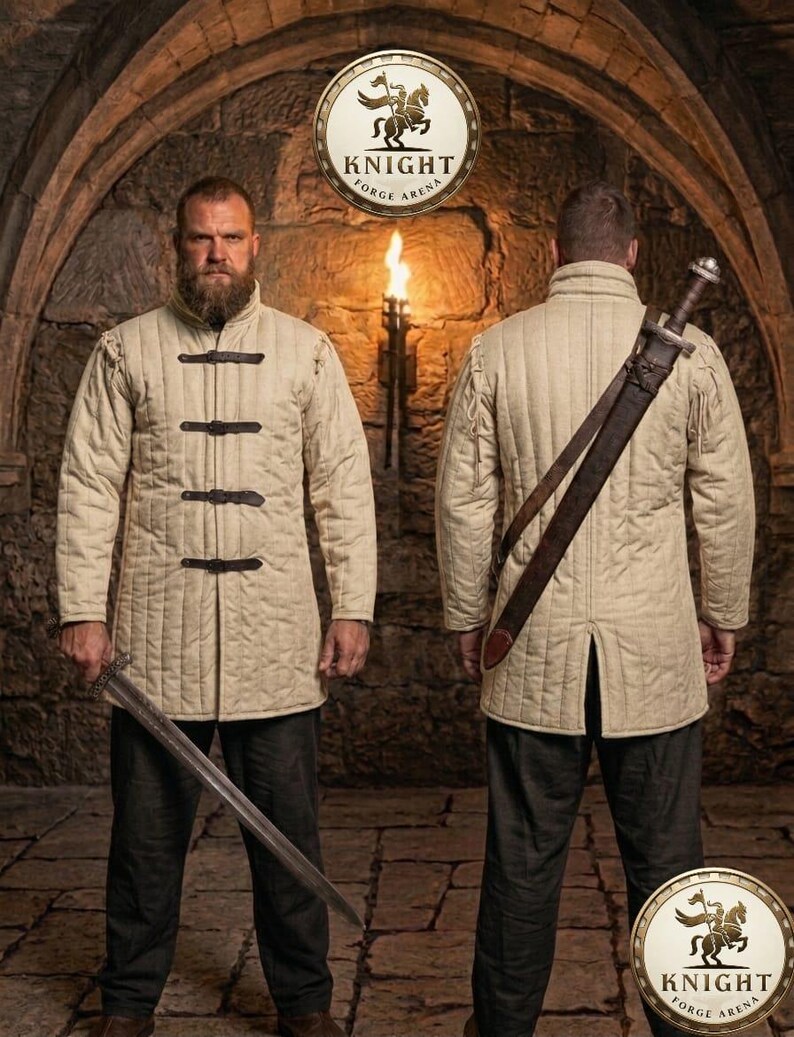 Medieval Padded Gambeson Armor (KFA-1023)| Removable Sleeves Viking Aketon - Handmade LARP & Cosplay Padded Jacket image 6
