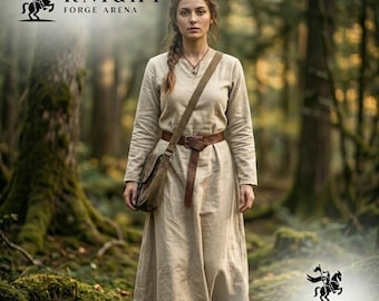 LARP Women's Medieval Tunic Dress - Canvas Surcoat for Reenactment (KFA-1081)