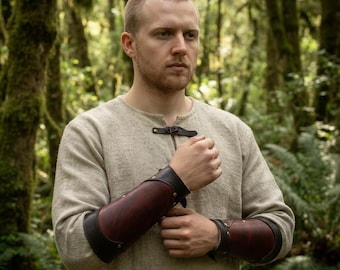 Handmade Veg-Tanned Leather Bracers, Hardened Wax Arm  Armor, Brass Buckle Cosplay Gear