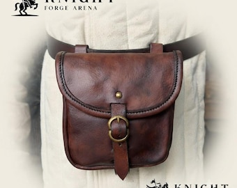 Handmade Medieval Leather Belt Pouch | Veg-Tanned Renaissance Bag with Brass Buckle | Unisex Pouch