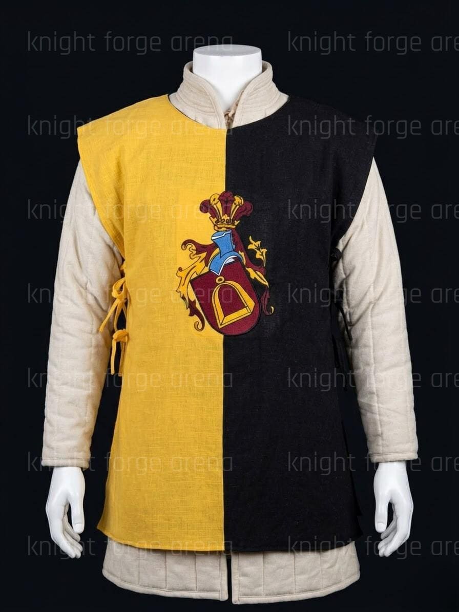 Custom Heraldry Embroidered Medieval Linen Surcoat - Two-tone Knight's ...