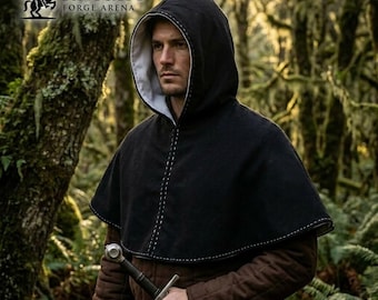 Hand Sewn Medieval Wool Hood, Linen Lined Skjoldehamn Cowl, Historical Reenactment LARP Cloak