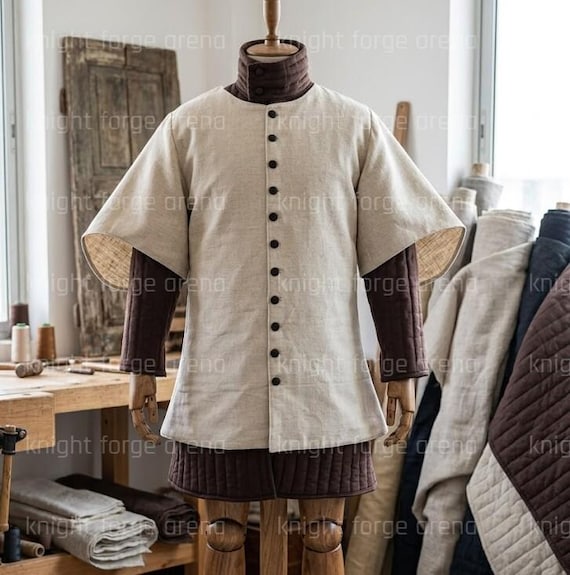 100% Pure Linen Medieval Surcoat - Button-Front Men’s Tunic - Reenactment Double Layer Over-Garb