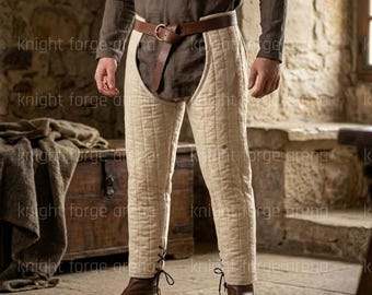 Handmade Medieval Padded Chausses | 14th Century Quilted Leg Armor | Cotton Canvas Leggings