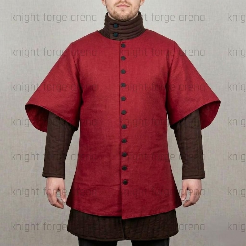 100% Pure Linen Medieval Surcoat - Button-Front Men’s Tunic - Reenactment Double Layer Over-Garb image 9
