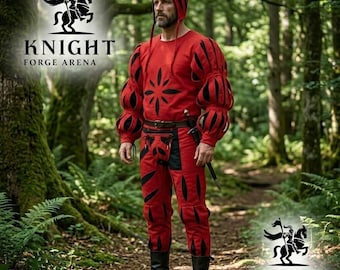 16th Century Landsknecht Costume Set, Puffy Slit Doublet, Cap, Codpiece Hose