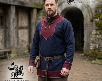 Men's Handmade 100% Wool Viking Tunic - SCA Reenactment Costume with Brass Tips
