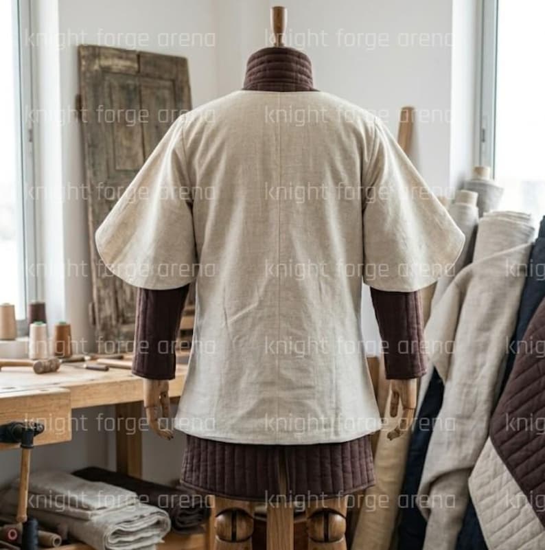 100% Pure Linen Medieval Surcoat - Button-Front Men’s Tunic - Reenactment Double Layer Over-Garb image 5