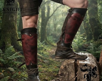 Handmade Leather Greaves, Wax Hardened Medieval Knight Shin Guards, Fantasy LARP Costume Gear