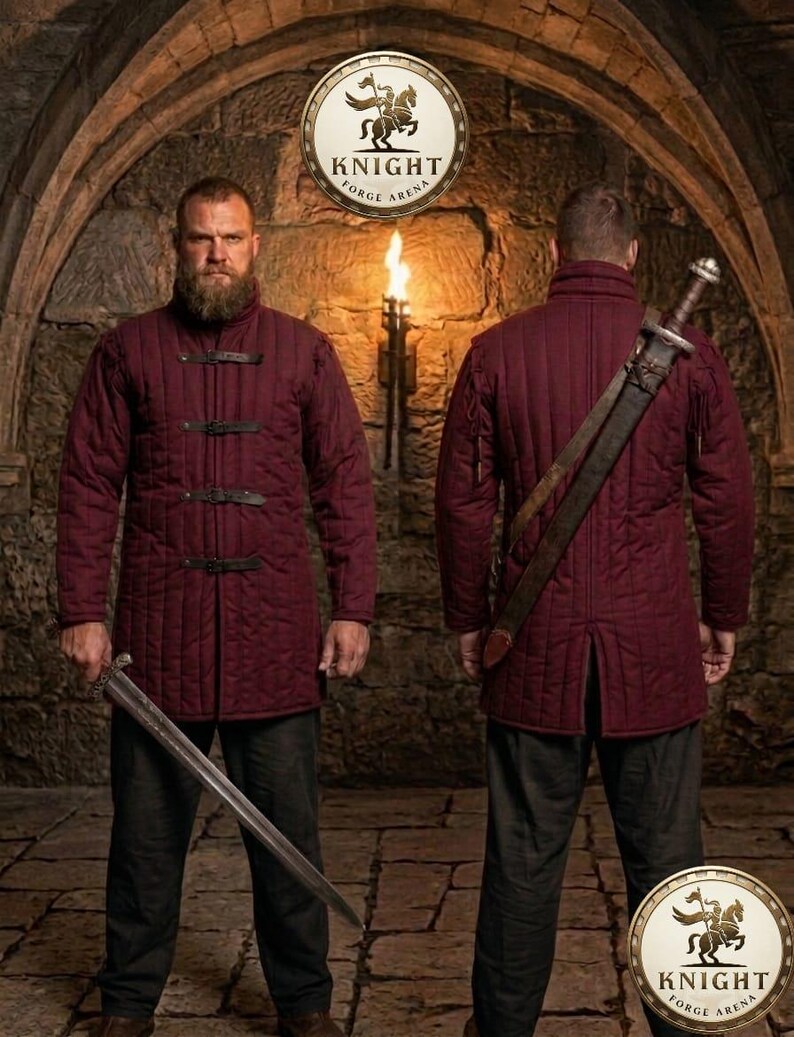 Medieval Padded Gambeson Armor (KFA-1023)| Removable Sleeves Viking Aketon - Handmade LARP & Cosplay Padded Jacket image 2