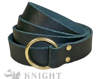 Handmade Top-Grain Leather Ring Belt, Medieval O-Ring Closure, LARP Cosplay (5cm or 2.5cm)