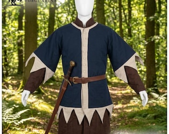 Medieval Cotton Canvas Surcoat Tabard | Two-Tone Dagged Hem, Cream Trim (LARP, Ren Faire)