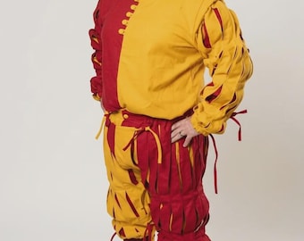 Joerg Landsknecht Doublet Trousers Set, Cotton Canvas Medieval Jacket, Renaissance Slops Costume Hat