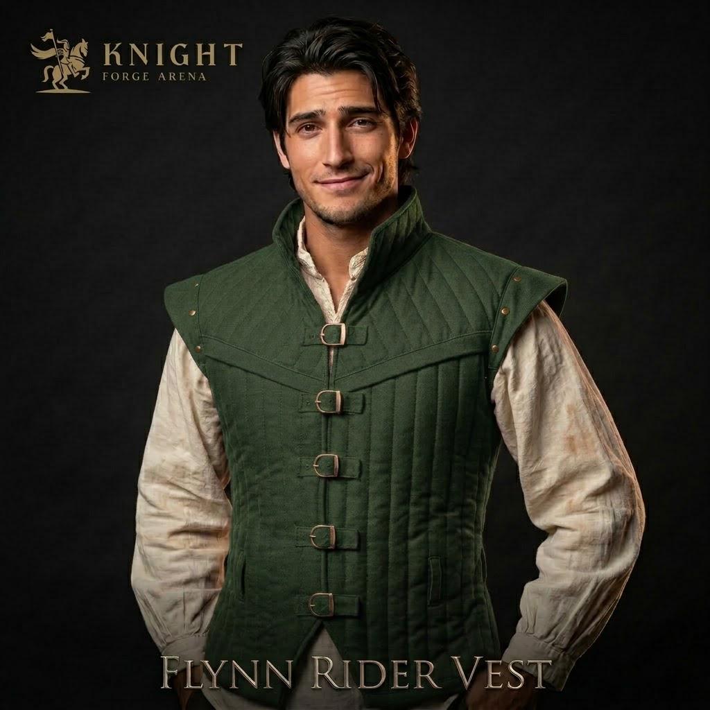 Flynn Rider Vest - Padded Cotton Canvas Cosplay Waistcoat Brass Buckles