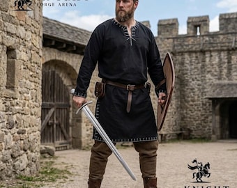 Hand Stitched Cotton Canvas Viking Tunic, Medieval LARP Costume, Loose Fit Shirt