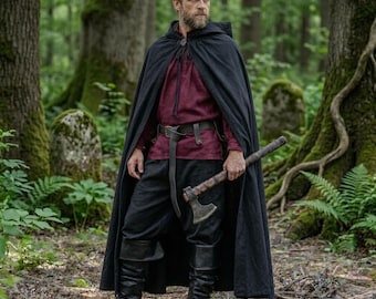 Cotton Canvas Medieval Cloak, Hooded Renaissance Fair Cape, LARP Costume