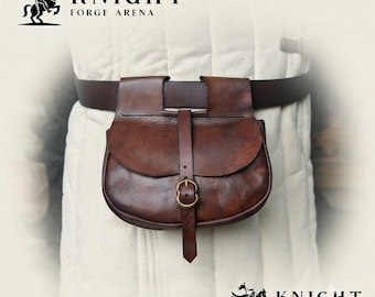 Medieval Leather Kidney Pouch | Veg Tanned Belt Bag for LARP & Cosplay | Artisan Brass Buckle