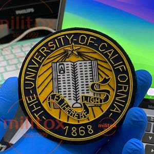 The University of California 1868 Bullion Wire Hand Embroidered Crest, Blazer Badge , Sew On, Pocket Sized