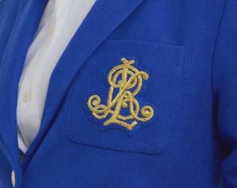 BLUE RLL Vintage Bullion Wire Hand Embroidered Crest, Blazer Badge , Sew On Pocket Sized, Premium Quality