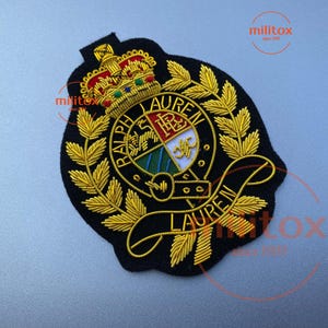 Lauren Vintage Bullion Wire Crest Patch, Hand Embroidered Blazer Badge