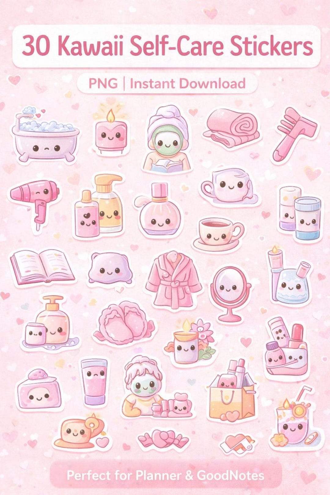 30 Kawaii Self Care Stickers PNG | Cute Planner Stickers | Spa Relax ...