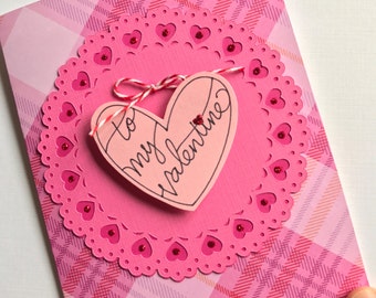 Valentine Handmade Card, Pink Valentine Card, Heart Valentine, To My Valentine Card