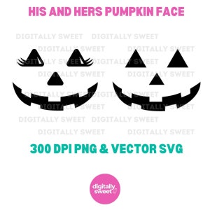 Lui e lei zucca faccia SVG PNG tagliare o stampare file Halloween costume uomini donne coppie magliette download digitale istantaneo