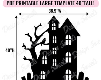 Haunted House Printable Trace and Cut PDF Template - Halloween Decor - 40" Tall Wood Cardboard Poster board Styrene DIY Halloween Display
