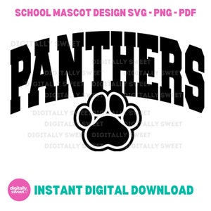 Panthers Arched Block College Varsity Text with Panther Paw SVG PNG cut files or sublimation - Art for High School Sports Mascot Designs