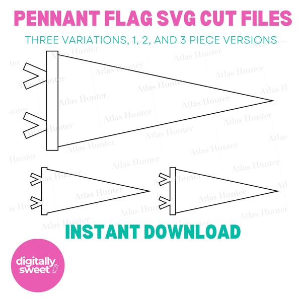 Pennant Flag SVG Cut File Vector PDF PNG Sports Back to School Vintage Outline Shape Triangle Digital Instant Download Scrapbook Grade