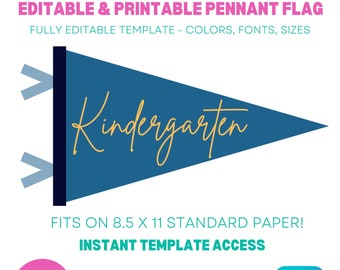 School Pennant Flag Editable Canva Template Printable PNG Sports Nursery Adventure Vintage Customizable Kindergarten Print Download Digital