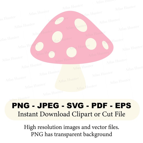 Mushroom SVG Toadstool Cut File Clipart PNG PDF Jpeg Ready to Use digital instant download file fairy tale party theme polka dot pink girl
