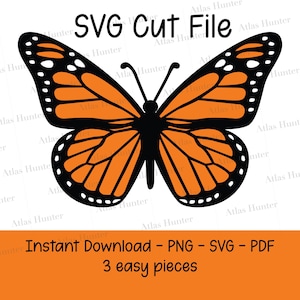 Monarque papillon coupe fichier SVG PNG PDF jpeg couches 1 2 ou 3 couleur papillon détaillé printemps ailes fête des mères Nature jardin clipart