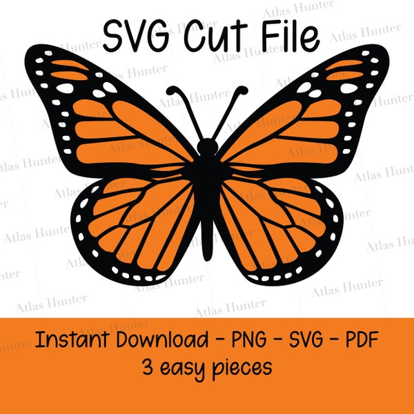 Monarch Butterfly Cut File SVG PNG PDF jpeg layered 1 2 or 3 color butterfly detailed spring time wings mother's day Nature Garden clipart