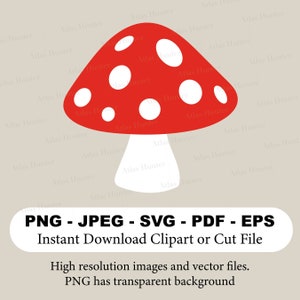 Champignon champignon vénéneux couper fichier SVG Clipart PNG PDF Jpeg prêt à l'emploi fichier numérique en téléchargement immédiat thème fête conte de fées à pois rouges