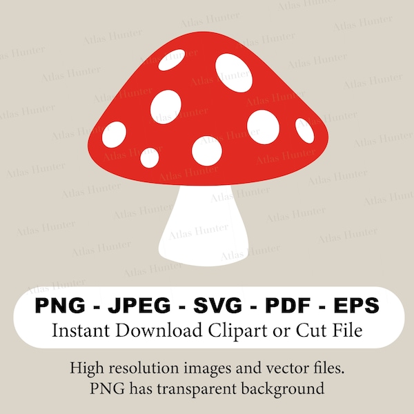 Mushroom Toadstool Cut File SVG Clipart PNG PDF Jpeg Ready to Use digital instant download file fairy tale party theme polka dot spotted red