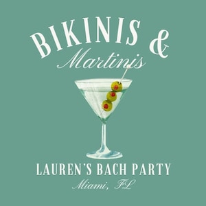 Bikinis and Martinis Bach Party Logo Bachelorette Logo Canva Template Editable Social Club Logo Girls Club For Bridal Party Shirts Logo