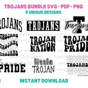 Trojans SVG Bundle PNG PDF clipart cut file bundle fall sports school mascot designs 9 different options for tshirts sweatshirts and more