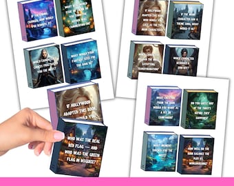 Tarjetas de preguntas imprimibles para el club de lectura de romance, 24 temas de conversación y sugerencias para libros de fantasía romántica, tarjetas para romper el hielo, noches de chicas