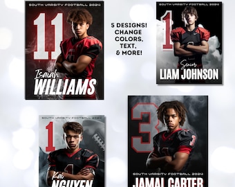 Fußball Poster Bearbeitbares Canva Template Bundle Entwerfe dein eigenes benutzerdefiniertes Senior Football Team Sport Poster Sport Legends Sports Booster