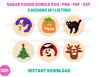 Halloween and Christmas Sugar Cookie Bundle SVG PDF PNG and dxf cut files or sublimation for Halloween Spooky Decor Dessert clipart graphics