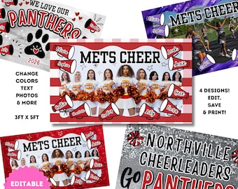 Cheer Team Senior Night Banner Template, Canva Pro (3x5 ft, DIY Bundle)